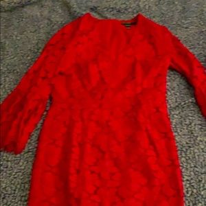 Red Brocade Lace Dress